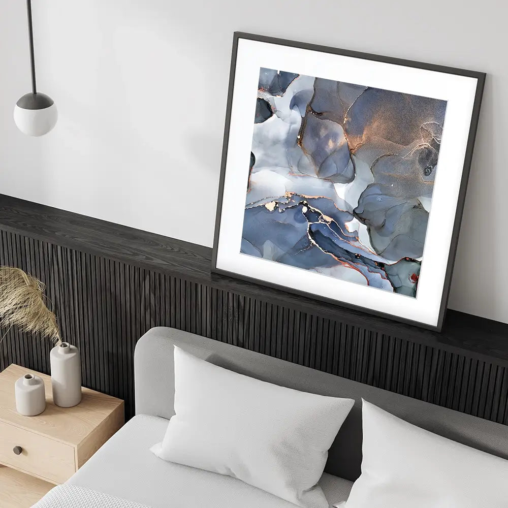 Grey And Blue Marble Square Framed Art Print Grey And Blue Marble Square Framed Art Print wall art product Art Print Shop