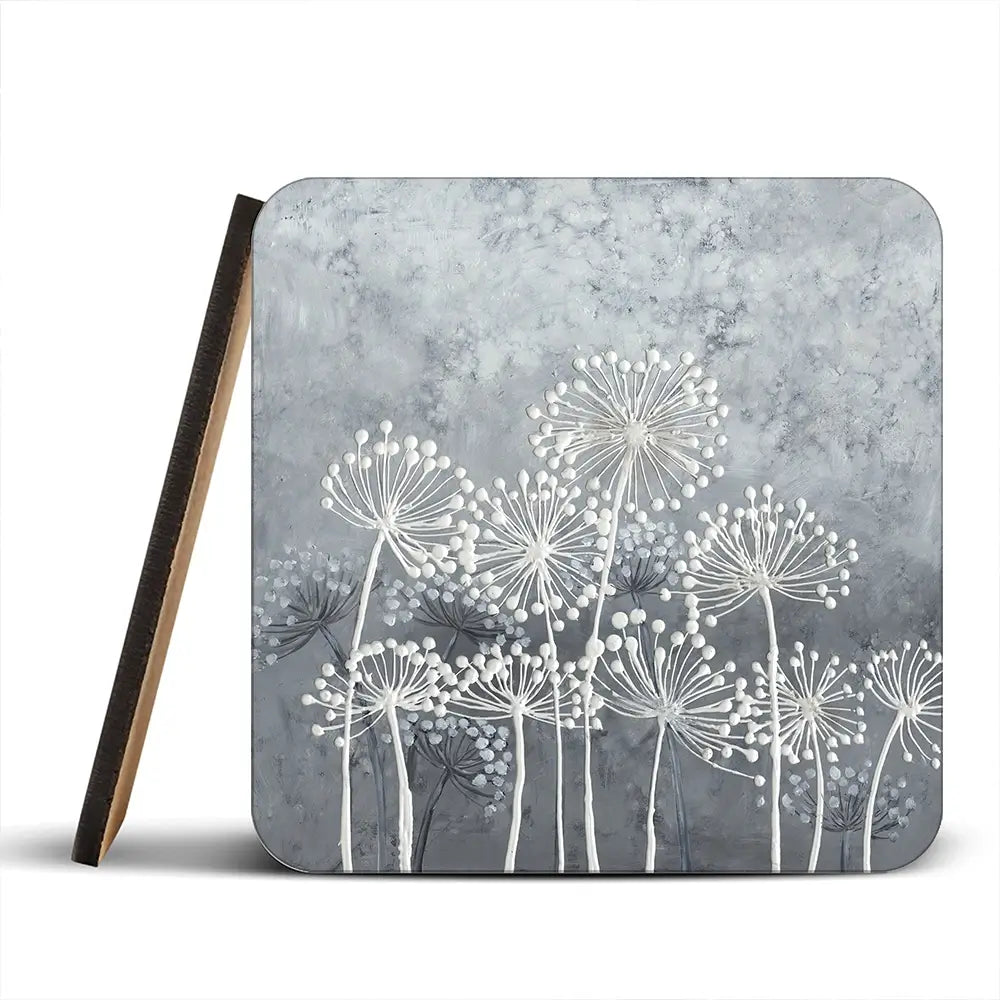 Grey And White Dandelions Coaster Set Grey And White Dandelions Coaster Set wall art product Art Print Shop