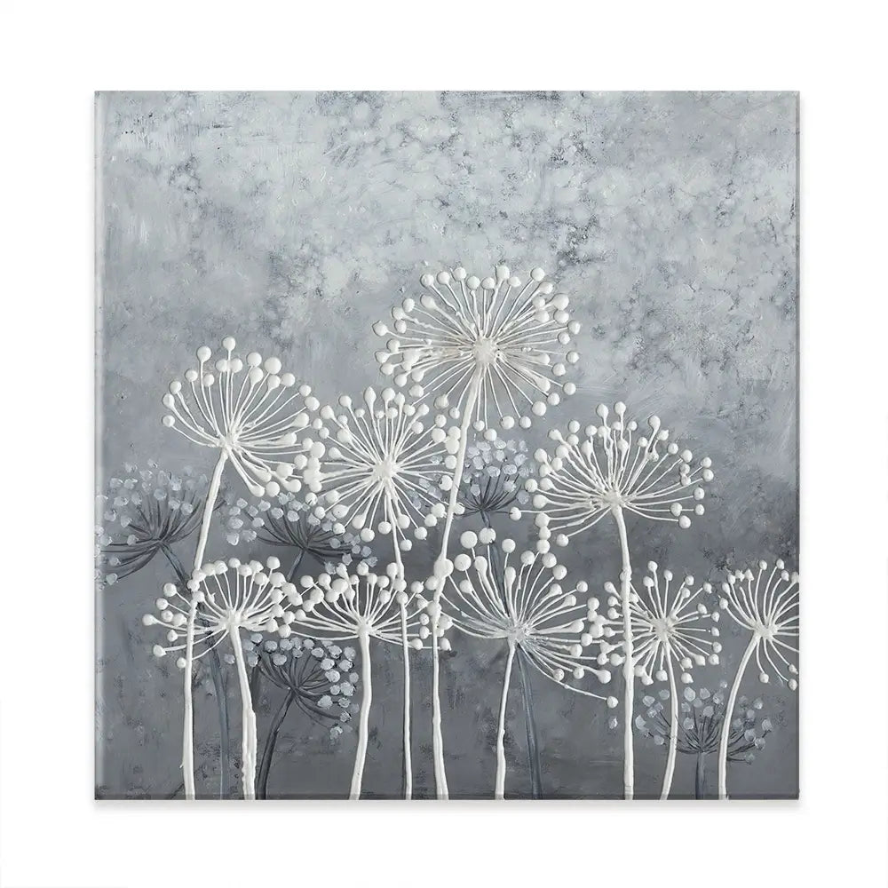 Grey And White Dandelions Square Canvas Print Grey And White Dandelions Square Canvas Print wall art product Art Print Shop