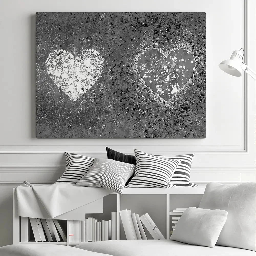 Grey And White Hearts Splatter Canvas Print Grey And White Hearts Splatter Canvas Print wall art product J Tonges