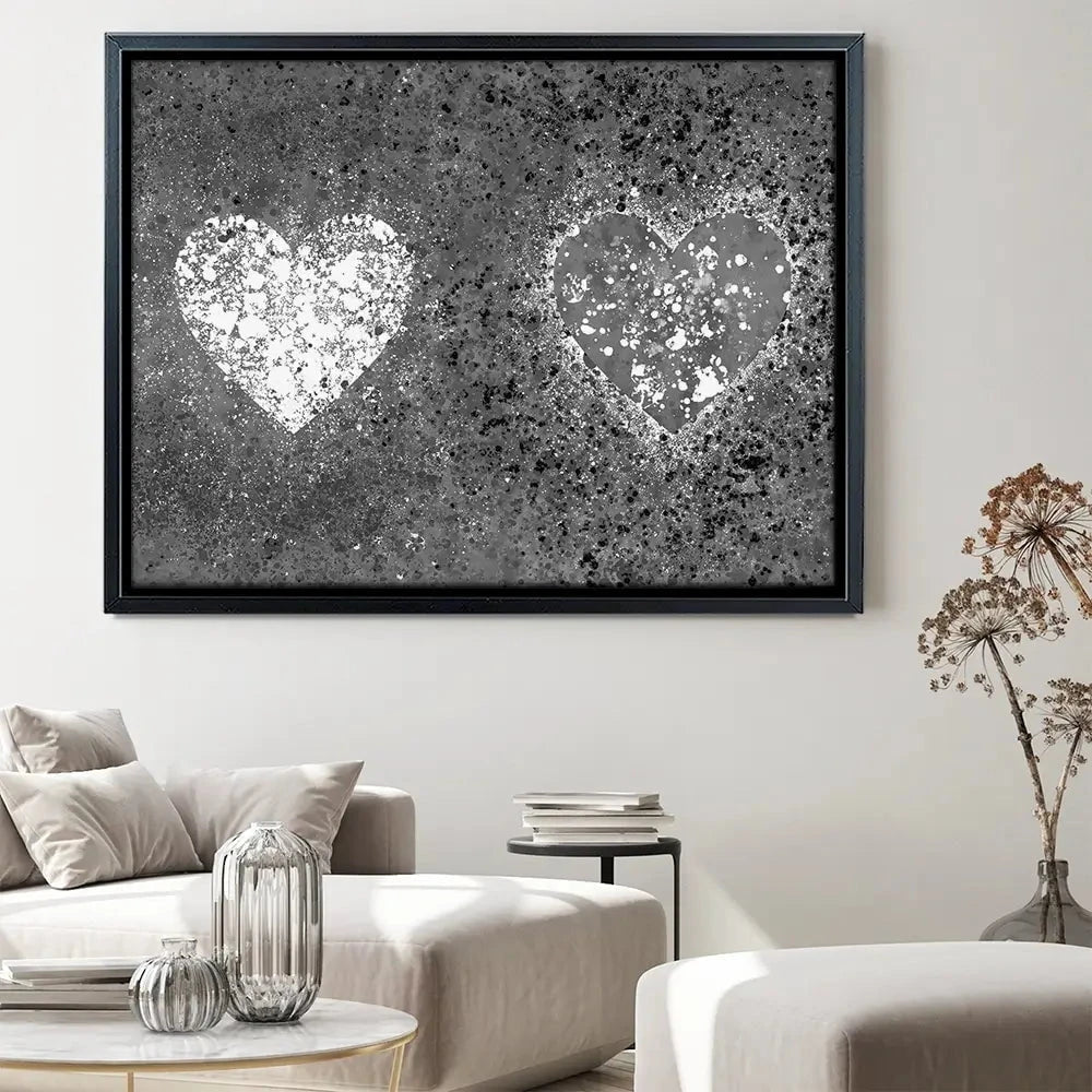 Grey And White Hearts Splatter Canvas Print Grey And White Hearts Splatter Canvas Print wall art product J Tonges
