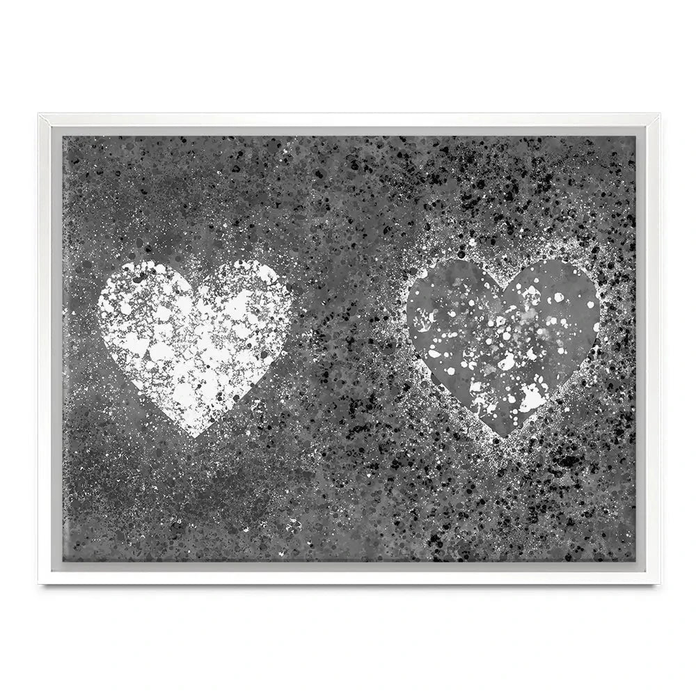 Grey And White Hearts Splatter Canvas Print Grey And White Hearts Splatter Canvas Print wall art product J Tonges