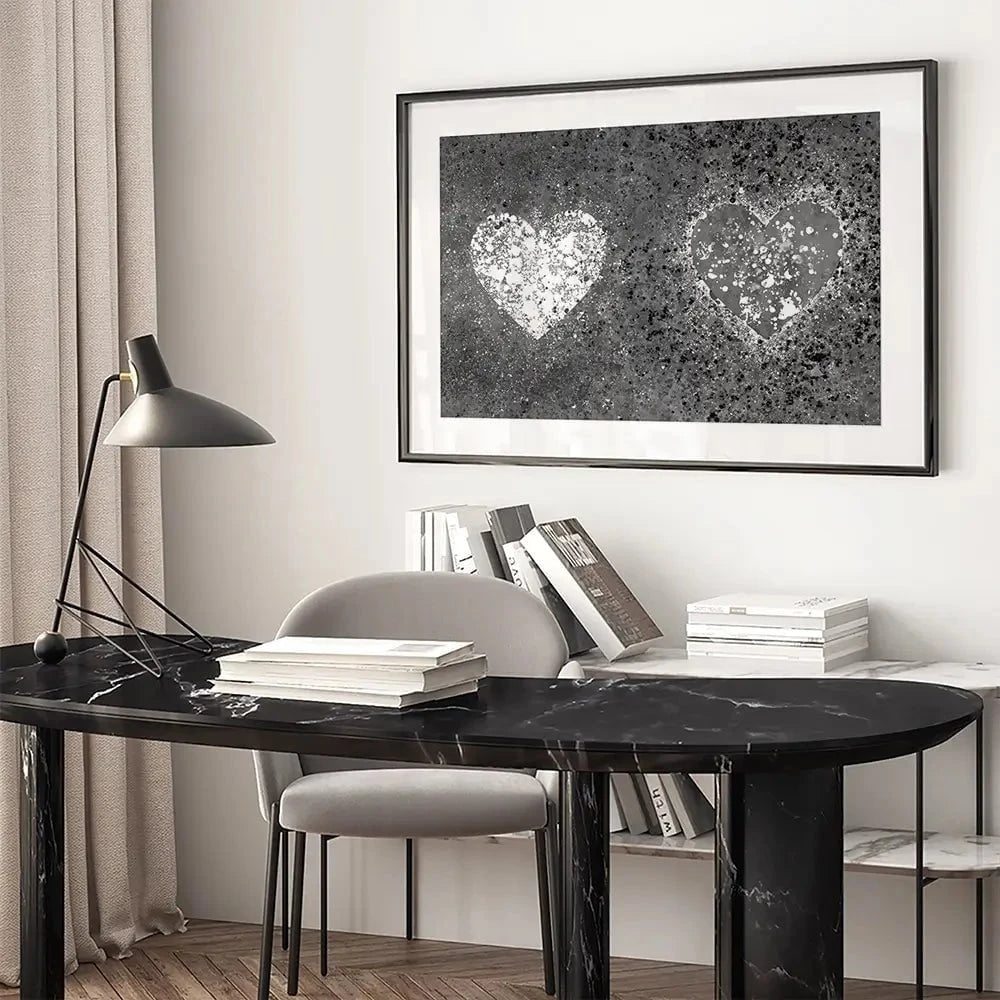 Grey And White Hearts Splatter Framed Art Print Grey And White Hearts Splatter Framed Art Print wall art product J Tonges