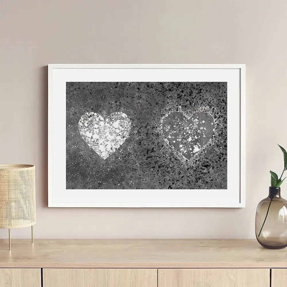 Grey And White Hearts Splatter Framed Art Print Grey And White Hearts Splatter Framed Art Print wall art product J Tonges