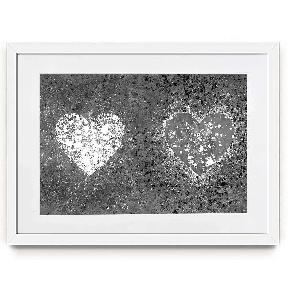 Grey And White Hearts Splatter Framed Art Print Grey And White Hearts Splatter Framed Art Print wall art product J Tonges
