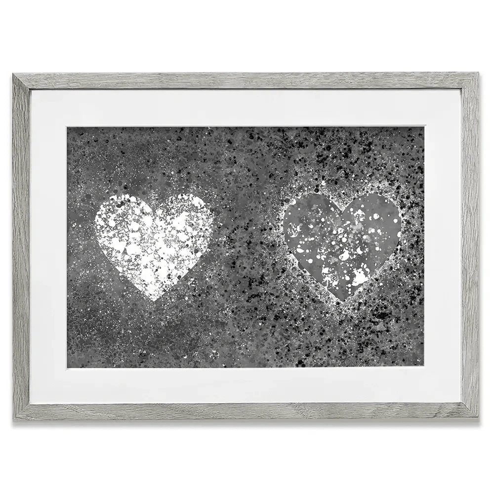 Grey And White Hearts Splatter Framed Art Print Grey And White Hearts Splatter Framed Art Print wall art product J Tonges