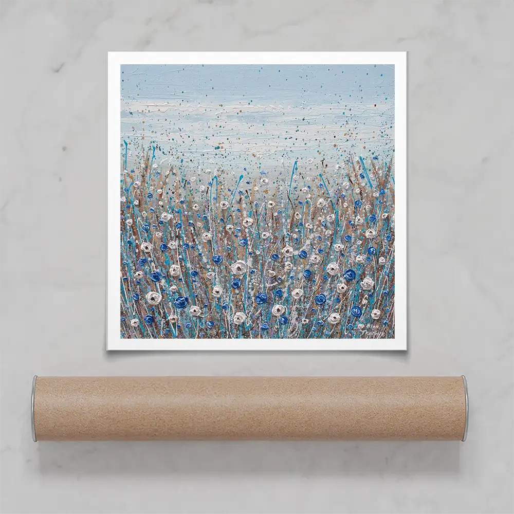 Grey, Blue And White Flowers Square Art Print Grey, Blue And White Flowers Square Art Print wall art product Olga Tkachyk