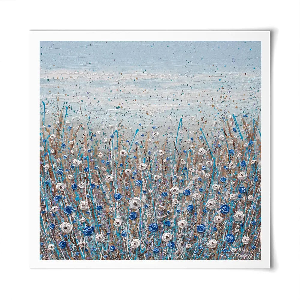 Grey, Blue And White Flowers Square Art Print Grey, Blue And White Flowers Square Art Print wall art product Olga Tkachyk