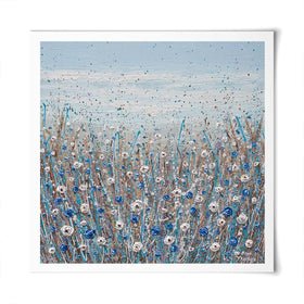 Grey, Blue And White Flowers Square Art Print Grey, Blue And White Flowers Square Art Print wall art product Olga Tkachyk