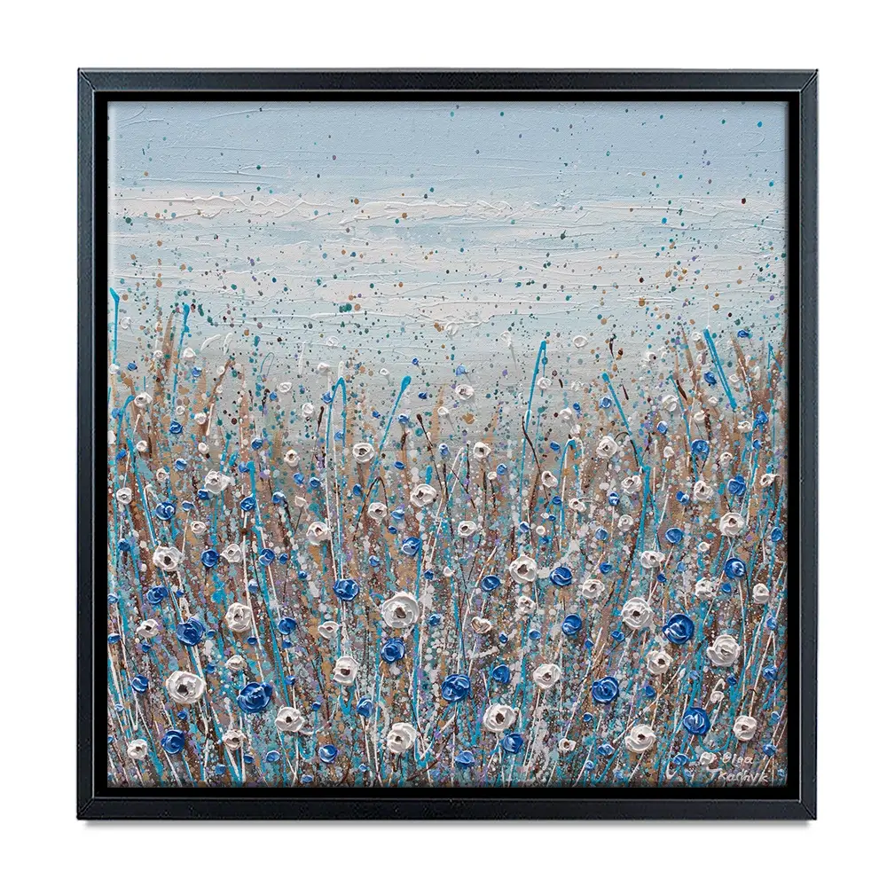 Grey, Blue And White Flowers Square Canvas Print Grey, Blue And White Flowers Square Canvas Print wall art product Olga Tkachyk