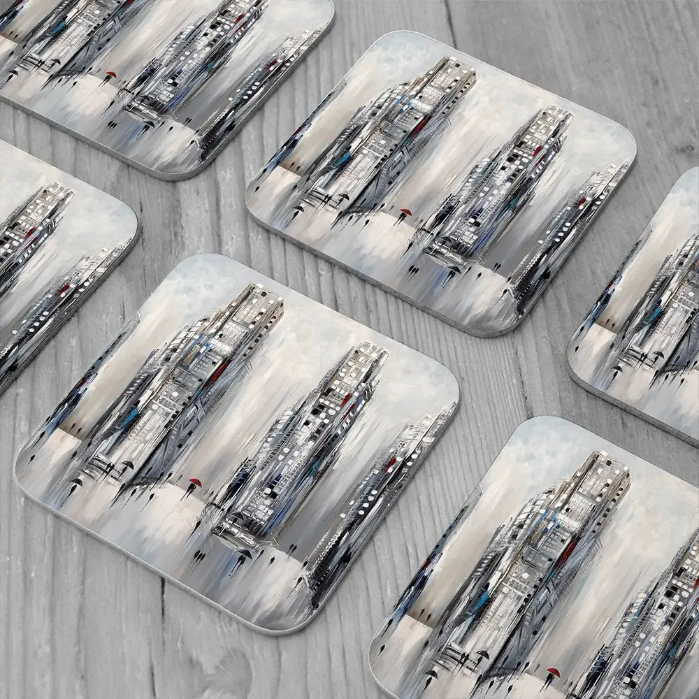 Grey City Coaster Set Grey City Coaster Set wall art product Ekaterina Ermilkina