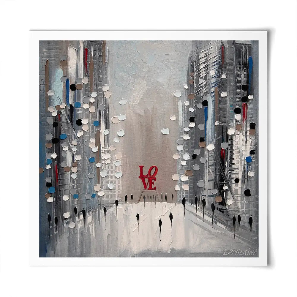 Grey City Love Square Art Print Grey City Love Square Art Print wall art product Ekaterina Ermilkina