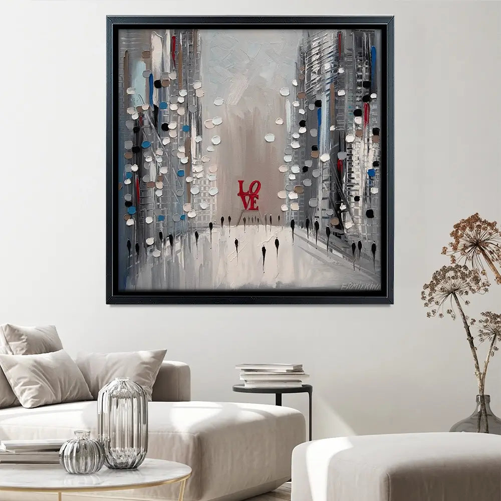 Grey City Love Square Canvas Print Grey City Love Square Canvas Print wall art product Ekaterina Ermilkina