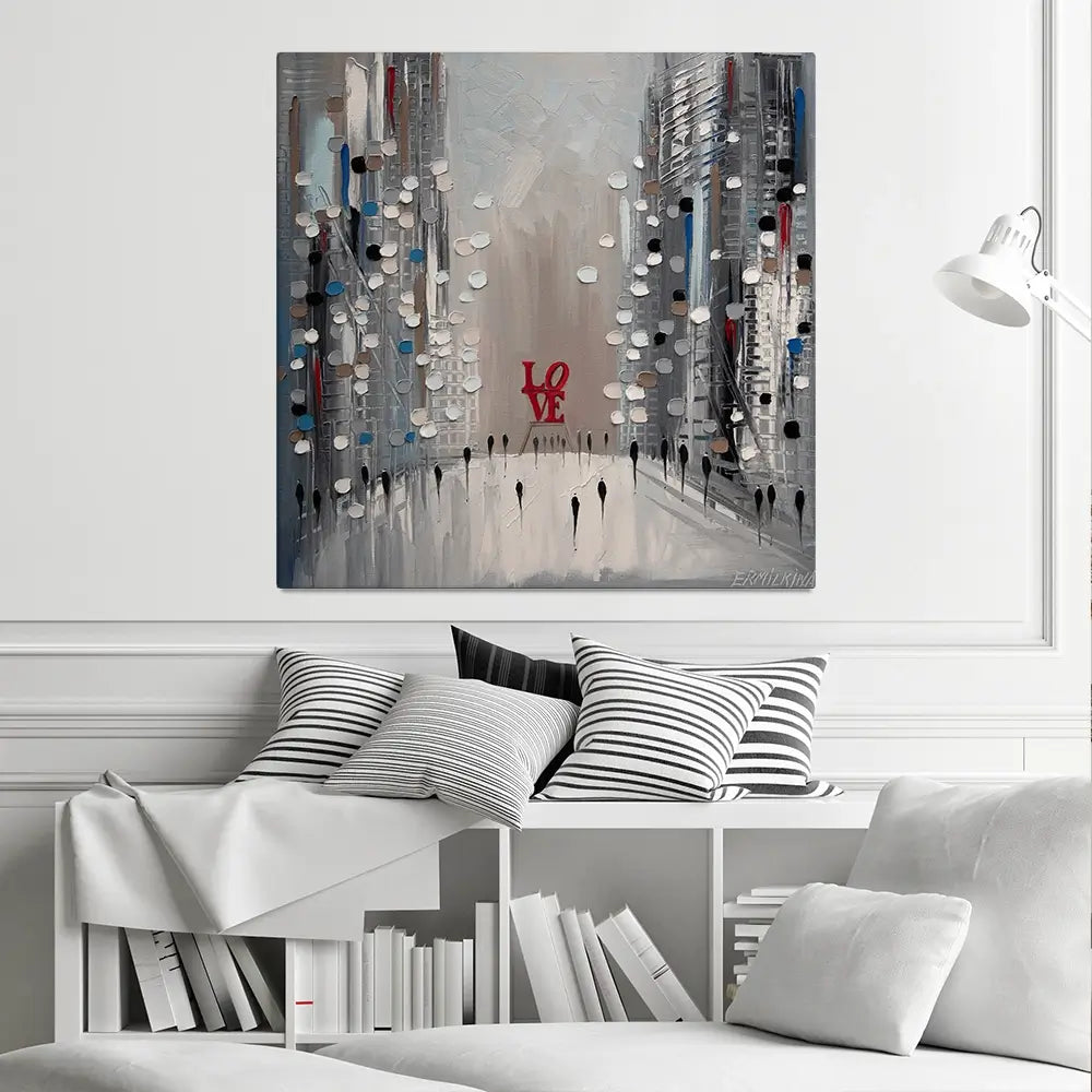 Grey City Love Square Canvas Print Grey City Love Square Canvas Print wall art product Ekaterina Ermilkina