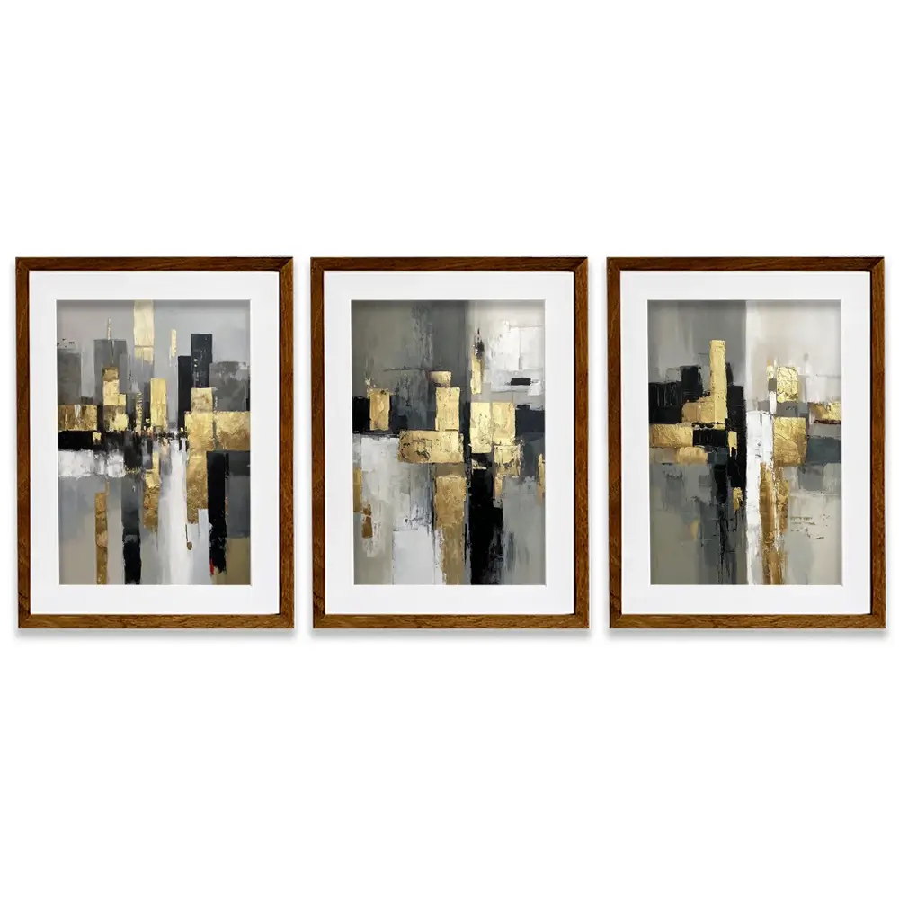 Grey Golden Geometric Framed Art Print Trio Grey Golden Geometric Framed Art Print Trio wall art product IAmHomeStudio