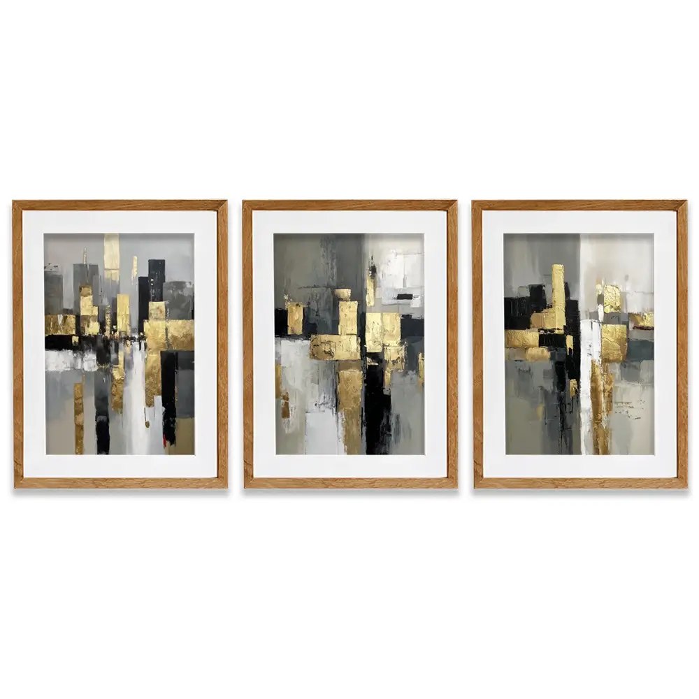 Grey Golden Geometric Framed Art Print Trio Grey Golden Geometric Framed Art Print Trio wall art product IAmHomeStudio