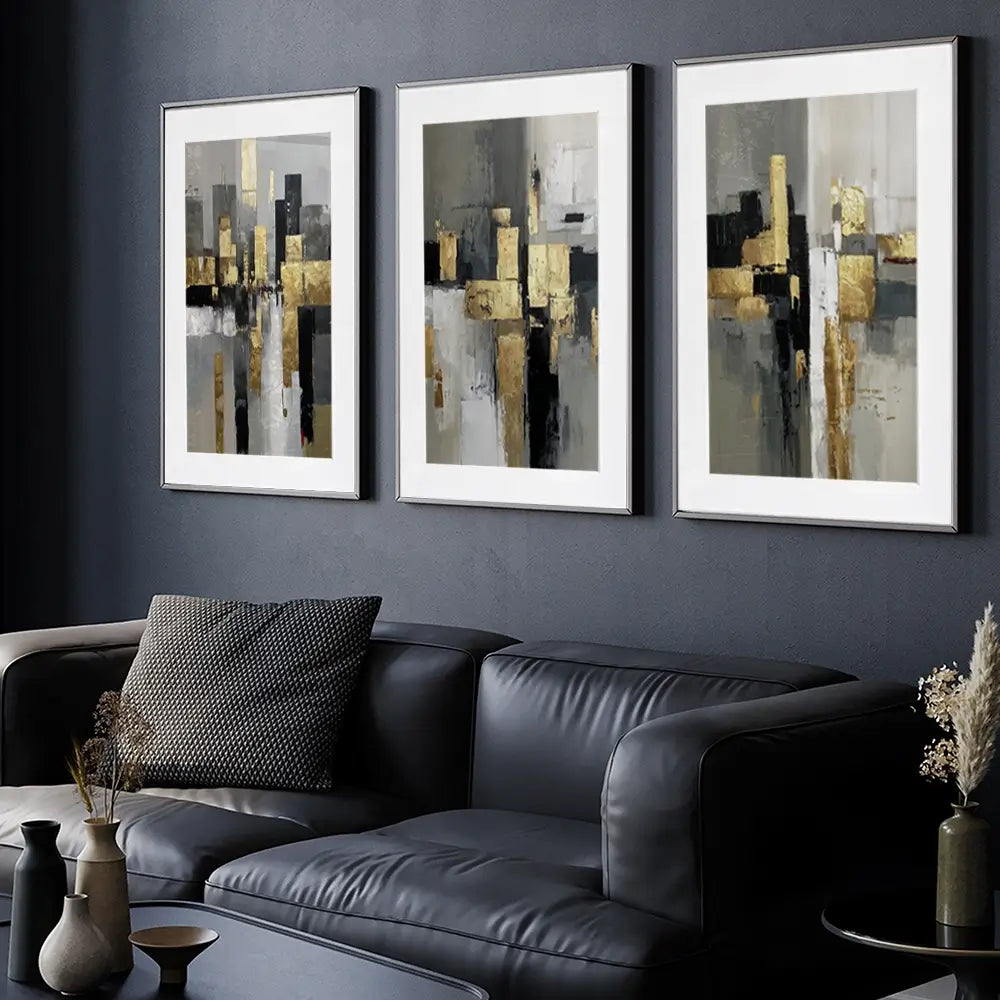 Grey Golden Geometric Framed Art Print Trio Grey Golden Geometric Framed Art Print Trio wall art product IAmHomeStudio