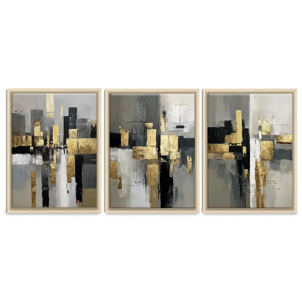Grey Golden Geometric Trio Canvas Print Grey Golden Geometric Trio Canvas Print wall art product IAmHomeStudio