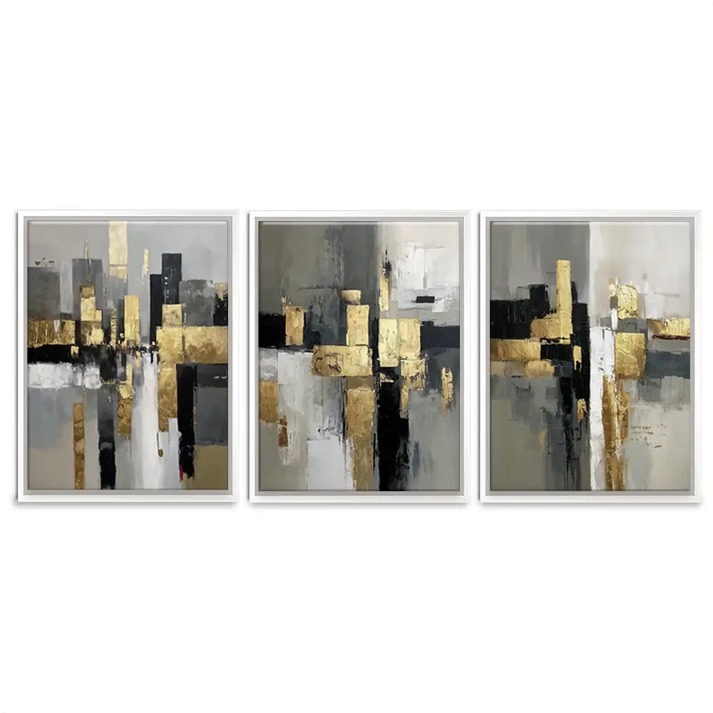 Grey Golden Geometric Trio Canvas Print Grey Golden Geometric Trio Canvas Print wall art product IAmHomeStudio