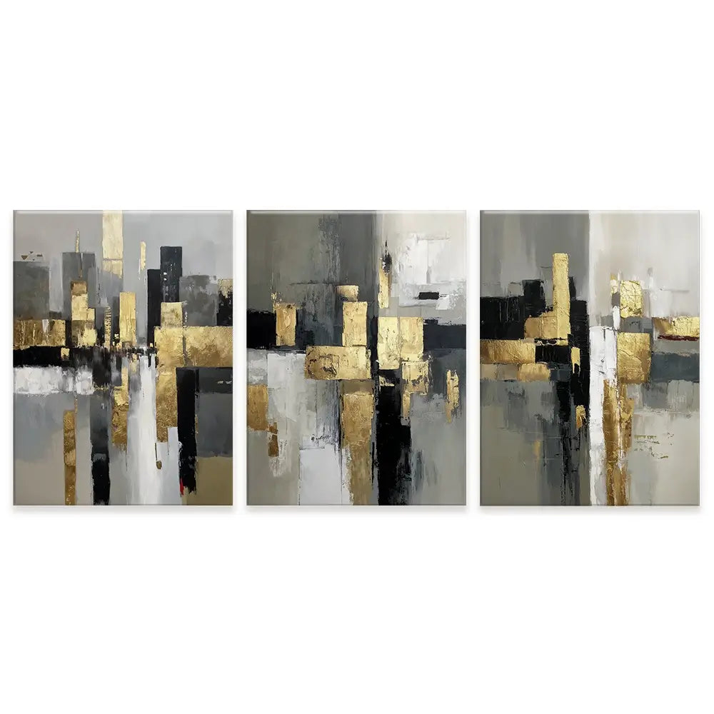 Grey Golden Geometric Trio Canvas Print Grey Golden Geometric Trio Canvas Print wall art product IAmHomeStudio