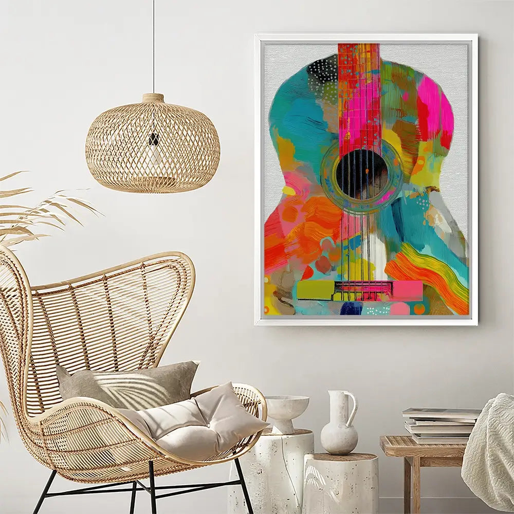 Guitar Painted In Every Colour Canvas Print Guitar Painted In Every Colour Canvas Print wall art product Chromatic Storm Studio
