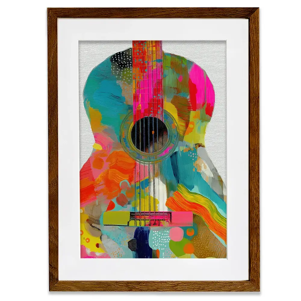 Guitar Painted In Every Colour Framed Art Print Guitar Painted In Every Colour Framed Art Print wall art product Chromatic Storm Studio