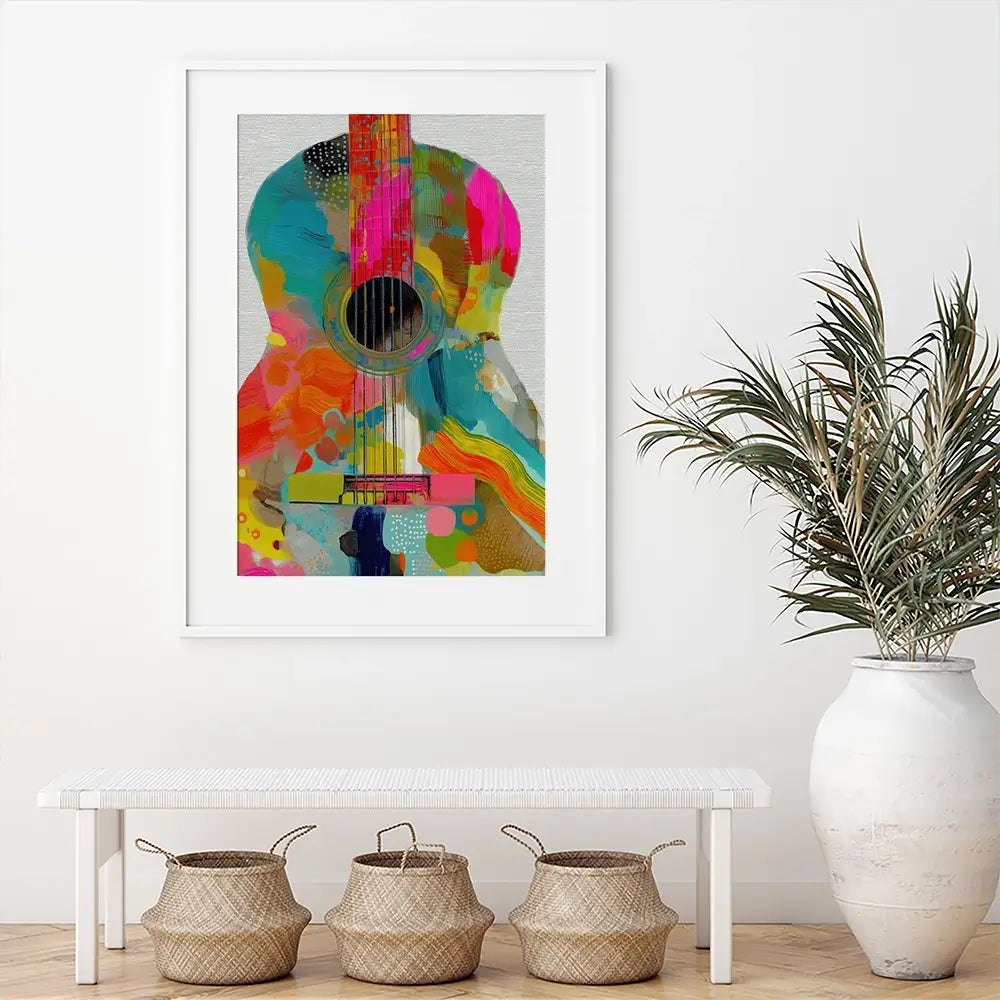 Guitar Painted In Every Colour Framed Art Print Guitar Painted In Every Colour Framed Art Print wall art product Chromatic Storm Studio