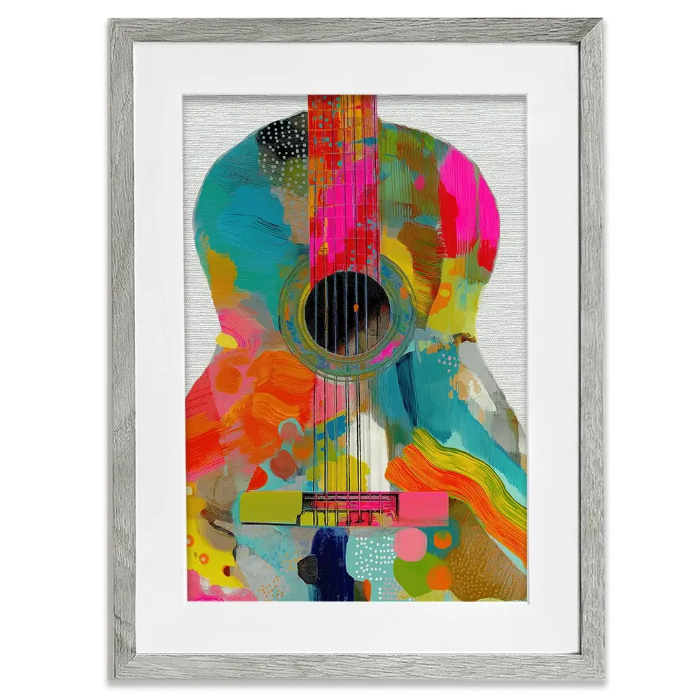 Guitar Painted In Every Colour Framed Art Print Guitar Painted In Every Colour Framed Art Print wall art product Chromatic Storm Studio