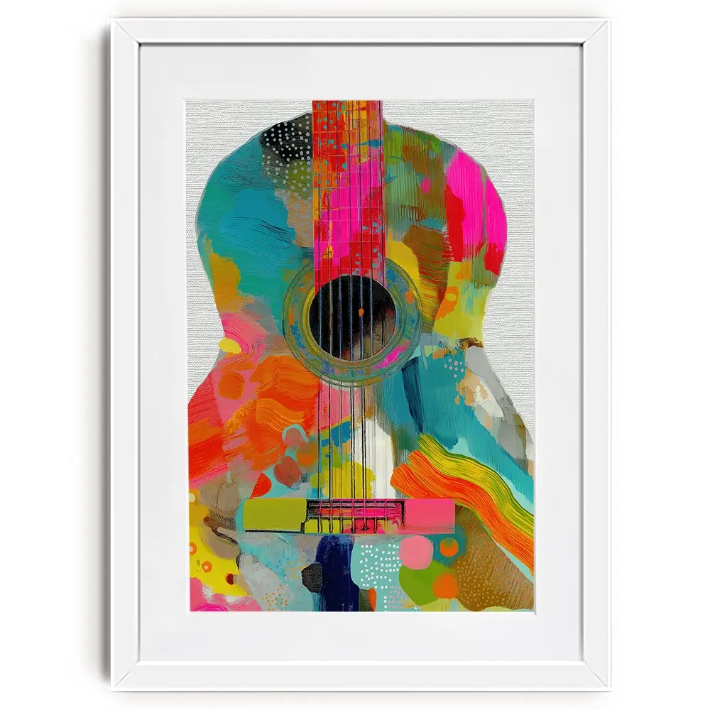 Guitar Painted In Every Colour Framed Art Print Guitar Painted In Every Colour Framed Art Print wall art product Chromatic Storm Studio