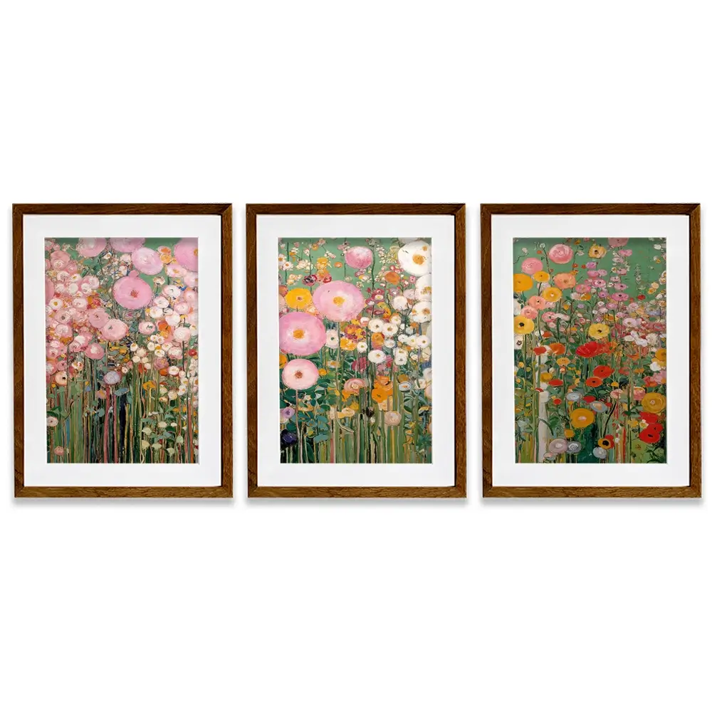 Gustav Klimt Style Wildflower Meadow Framed Art Print Trio Gustav Klimt Style Wildflower Meadow Framed Art Print Trio wall art product IAmHomeStudio