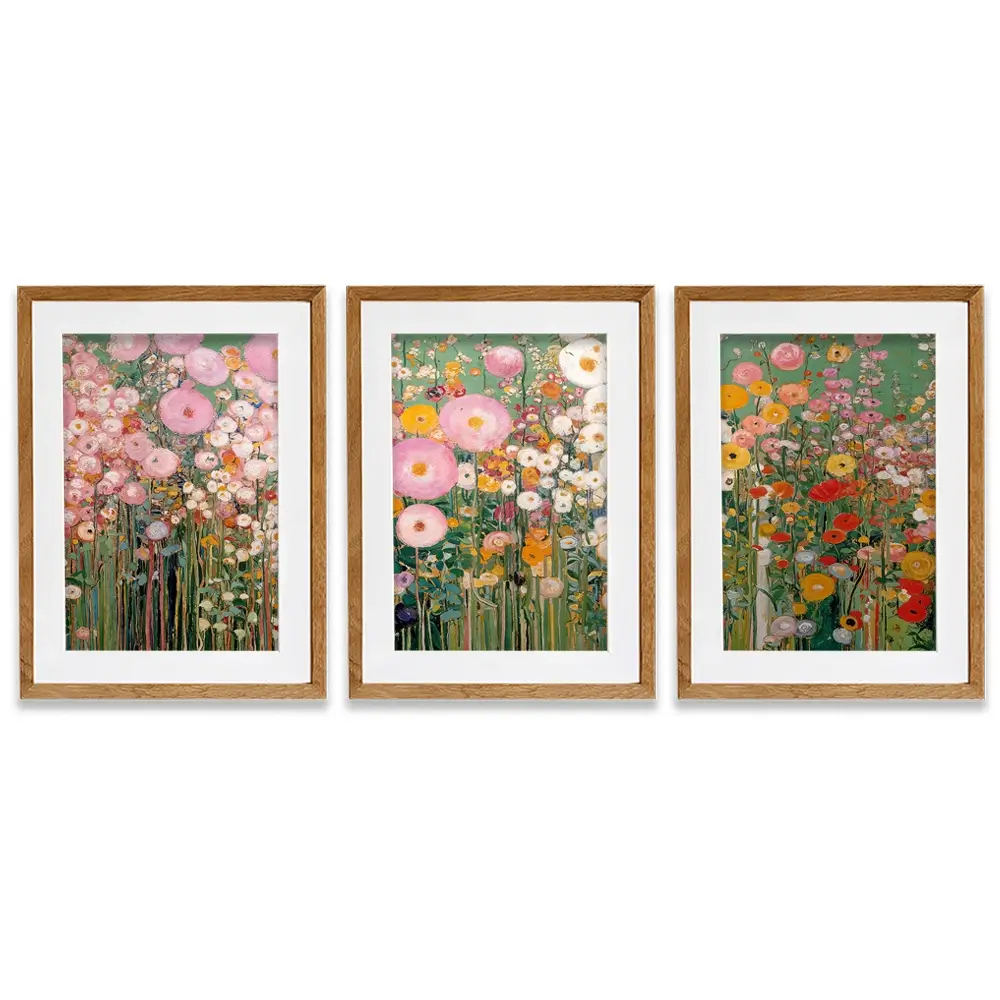 Gustav Klimt Style Wildflower Meadow Framed Art Print Trio Gustav Klimt Style Wildflower Meadow Framed Art Print Trio wall art product IAmHomeStudio