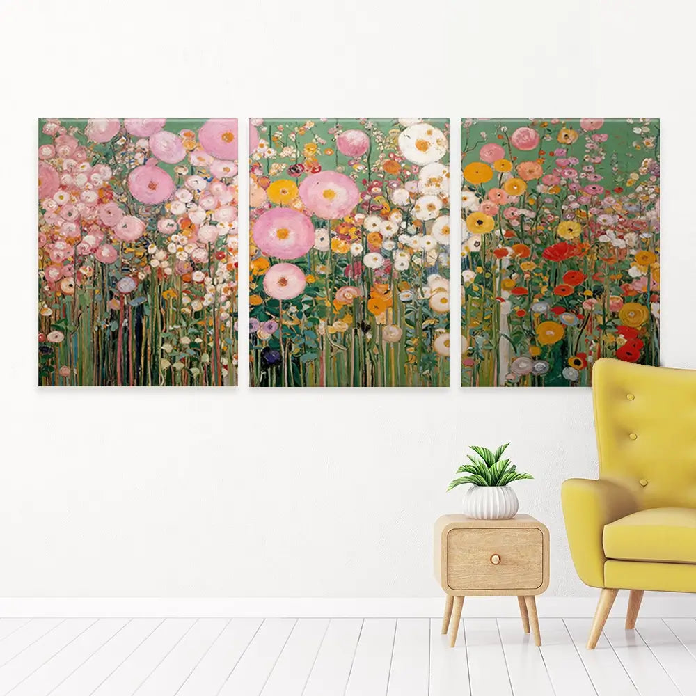 Gustav Klimt Style Wildflower Meadow Trio Canvas Print Gustav Klimt Style Wildflower Meadow Trio Canvas Print wall art product IAmHomeStudio