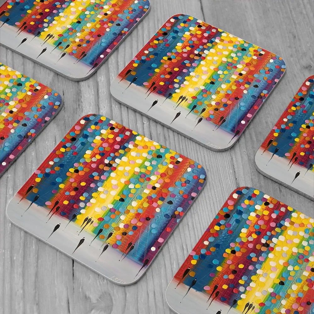 Happy Afternoon Coaster Set Happy Afternoon Coaster Set wall art product Ekaterina Ermilkina
