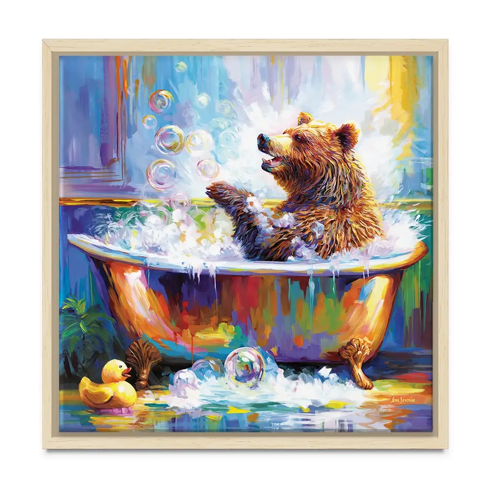 Happy Bear In Bathtub Canvas Print Happy Bear In Bathtub Canvas Print wall art product Leon Devenice