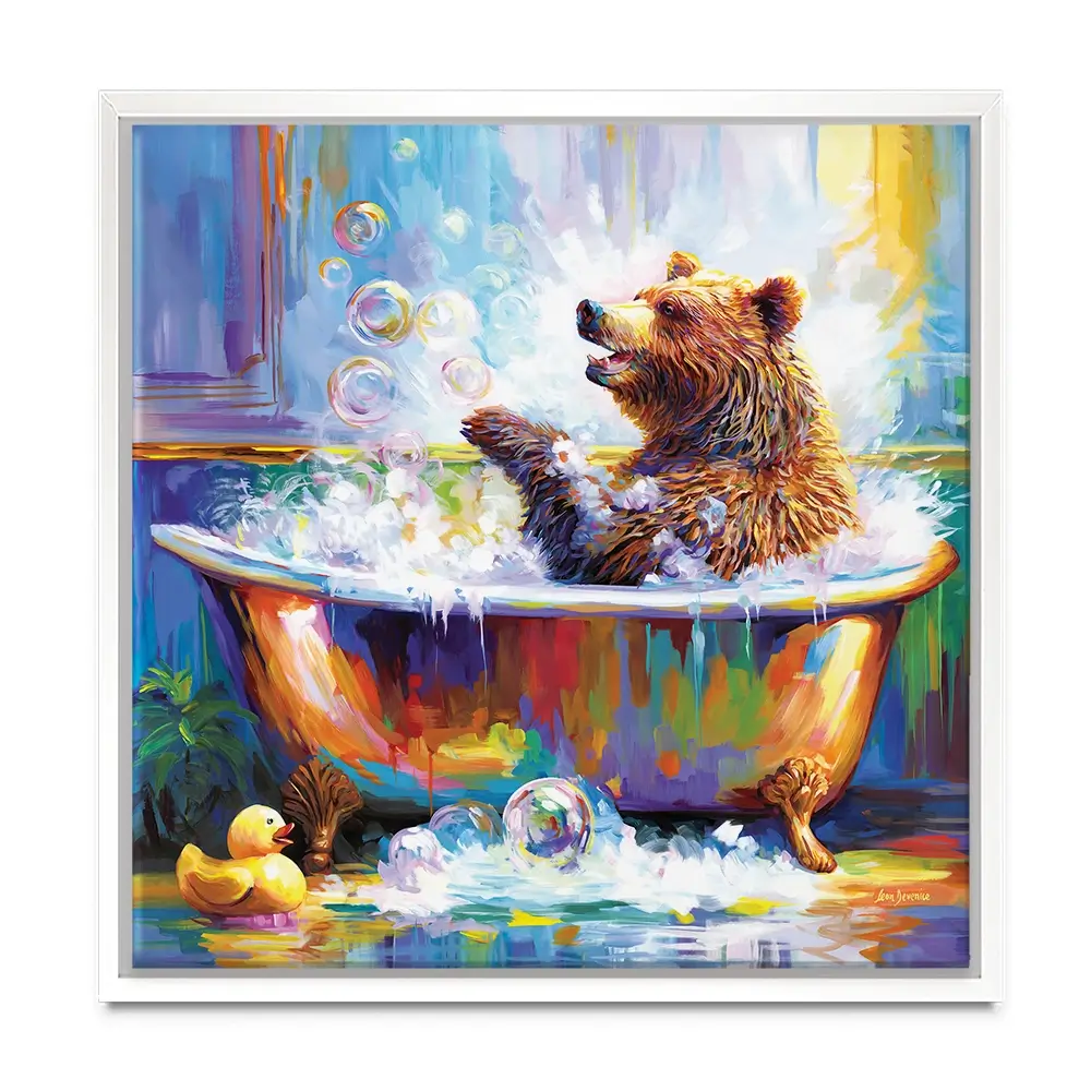 Happy Bear In Bathtub Canvas Print Happy Bear In Bathtub Canvas Print wall art product Leon Devenice
