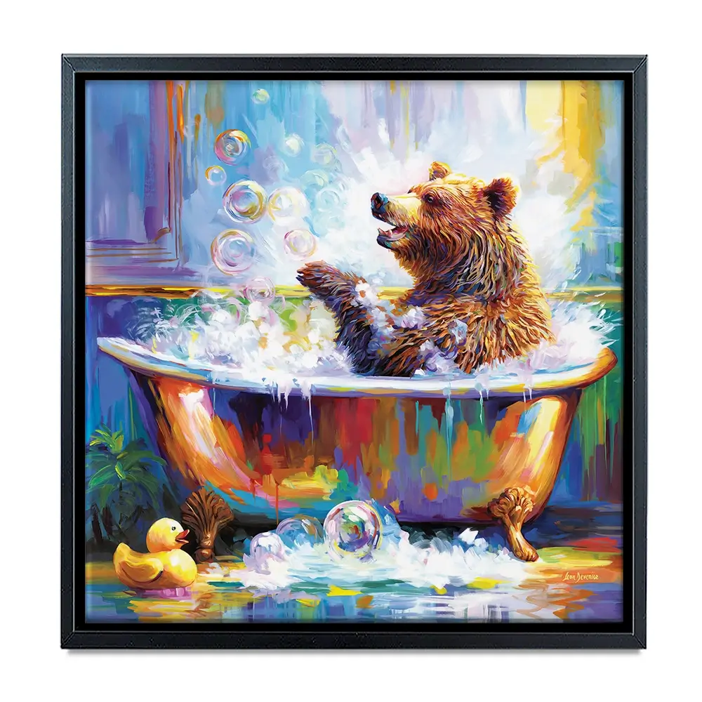 Happy Bear In Bathtub Canvas Print Happy Bear In Bathtub Canvas Print wall art product Leon Devenice
