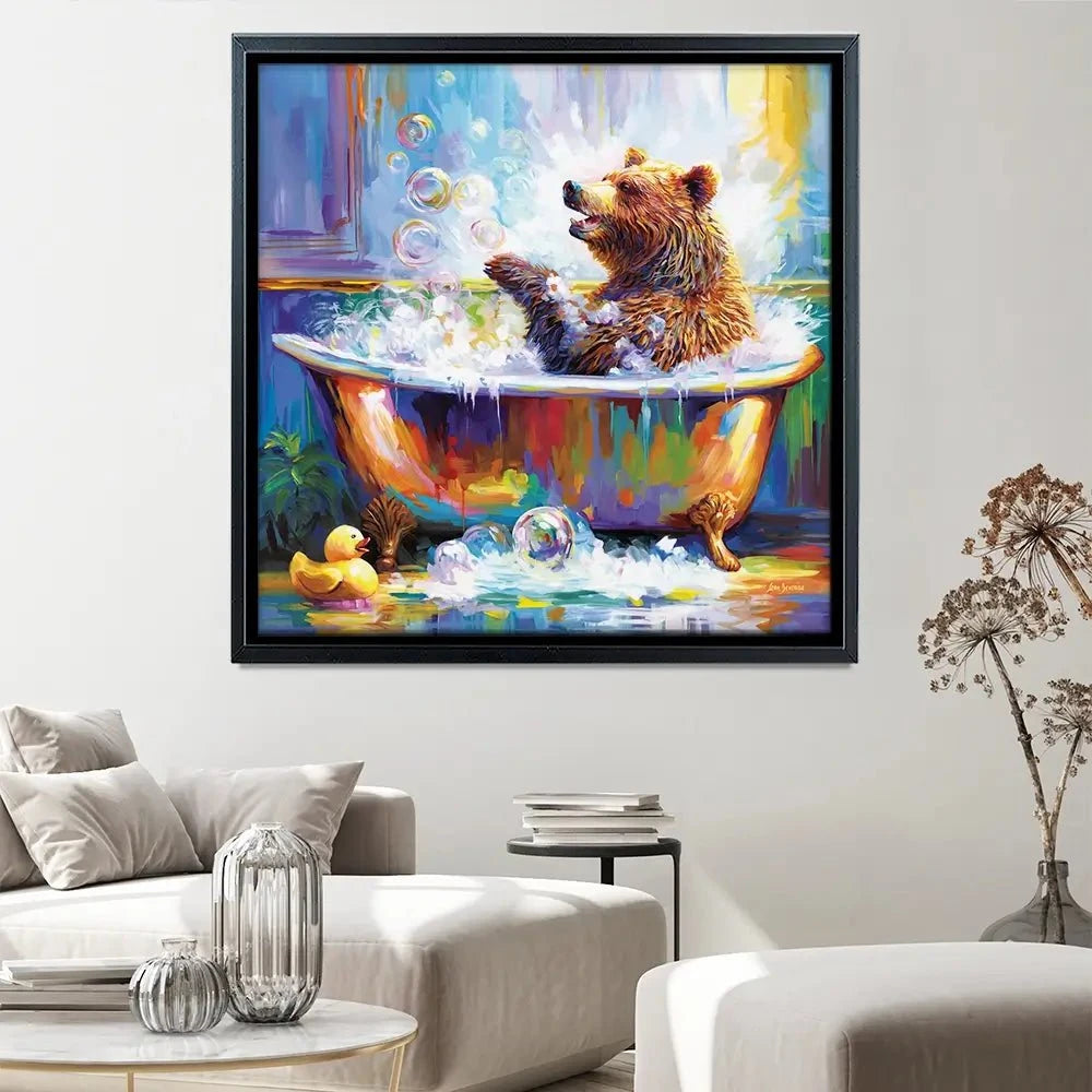 Happy Bear In Bathtub Canvas Print Happy Bear In Bathtub Canvas Print wall art product Leon Devenice