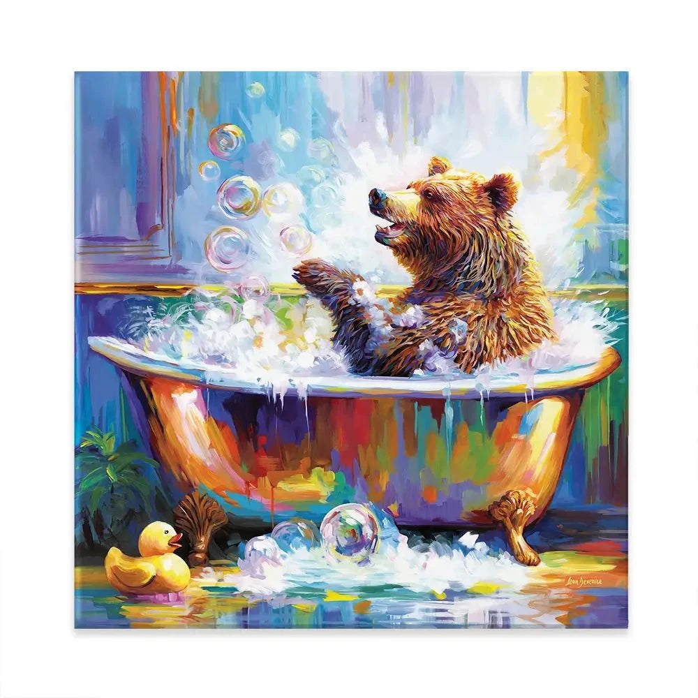 Happy Bear In Bathtub Canvas Print Happy Bear In Bathtub Canvas Print wall art product Leon Devenice