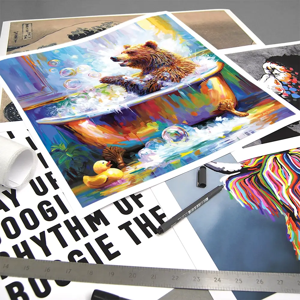 Happy Bear In Bathtub Square Art Print Happy Bear In Bathtub Square Art Print wall art product Leon Devenice