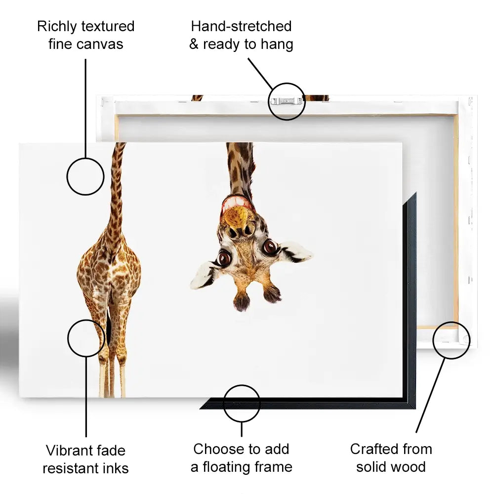 Happy Upside Down Giraffe Oversized Canvas Print Happy Upside Down Giraffe Oversized Canvas Print wall art product Sergey Novikov / Shutterstock