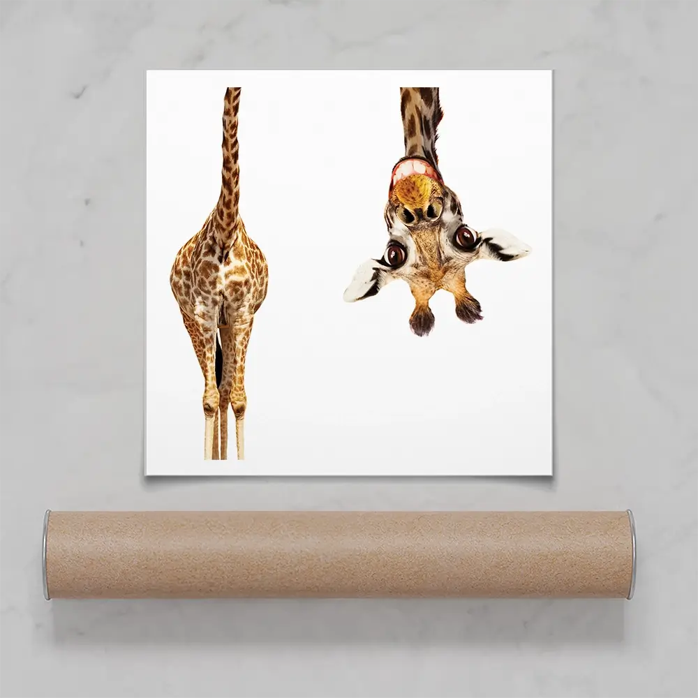 Happy Upside Down Giraffe Square Art Print Happy Upside Down Giraffe Square Art Print wall art product Sergey Novikov / Shutterstock