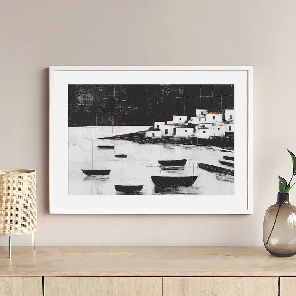 Harbour Night Moorings Framed Art Print Harbour Night Moorings Framed Art Print wall art product Chromatic Storm Studio