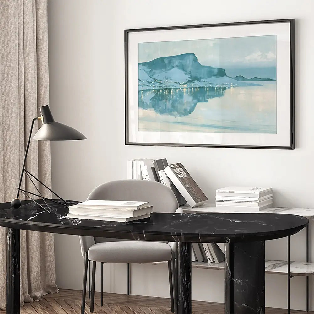 Harbour Village With Reflection Framed Art Print Harbour Village With Reflection Framed Art Print wall art product Chromatic Storm Studio