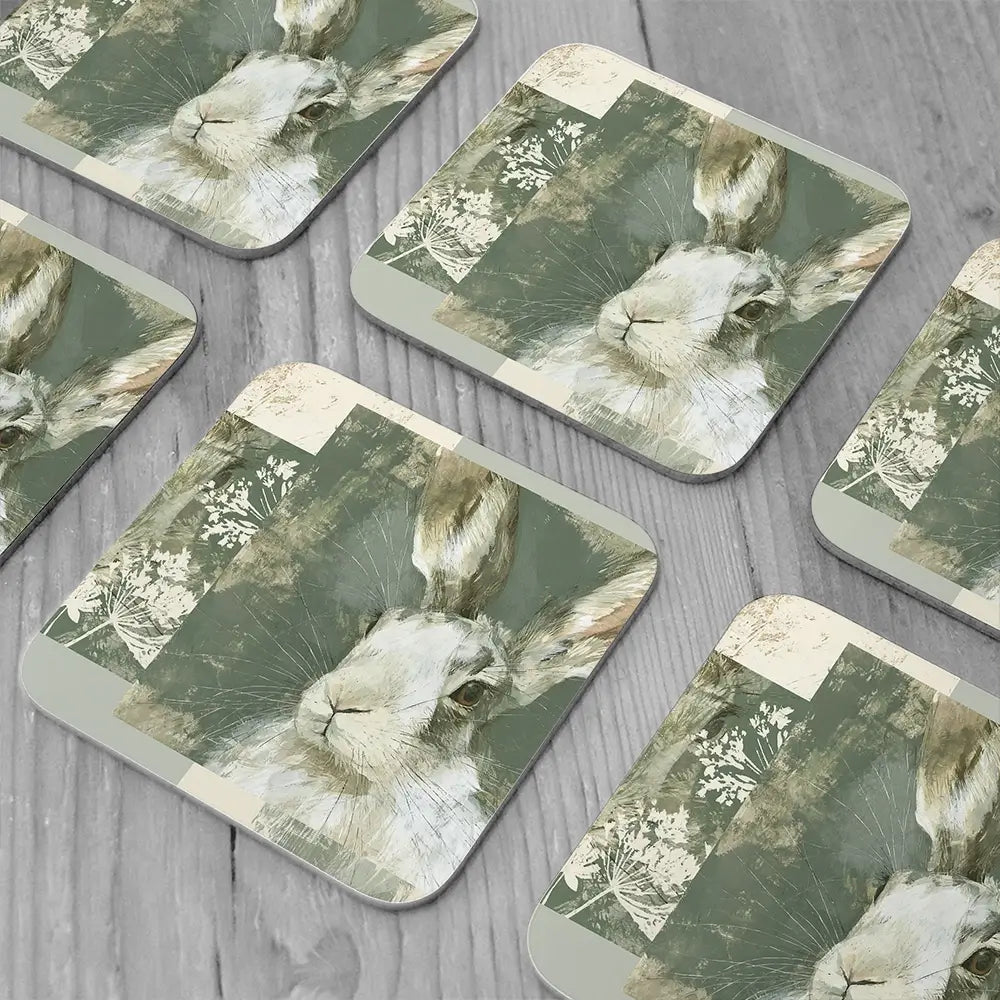 Hare And Lace Collage Coaster Set Hare And Lace Collage Coaster Set wall art product Chromatic Storm Studio