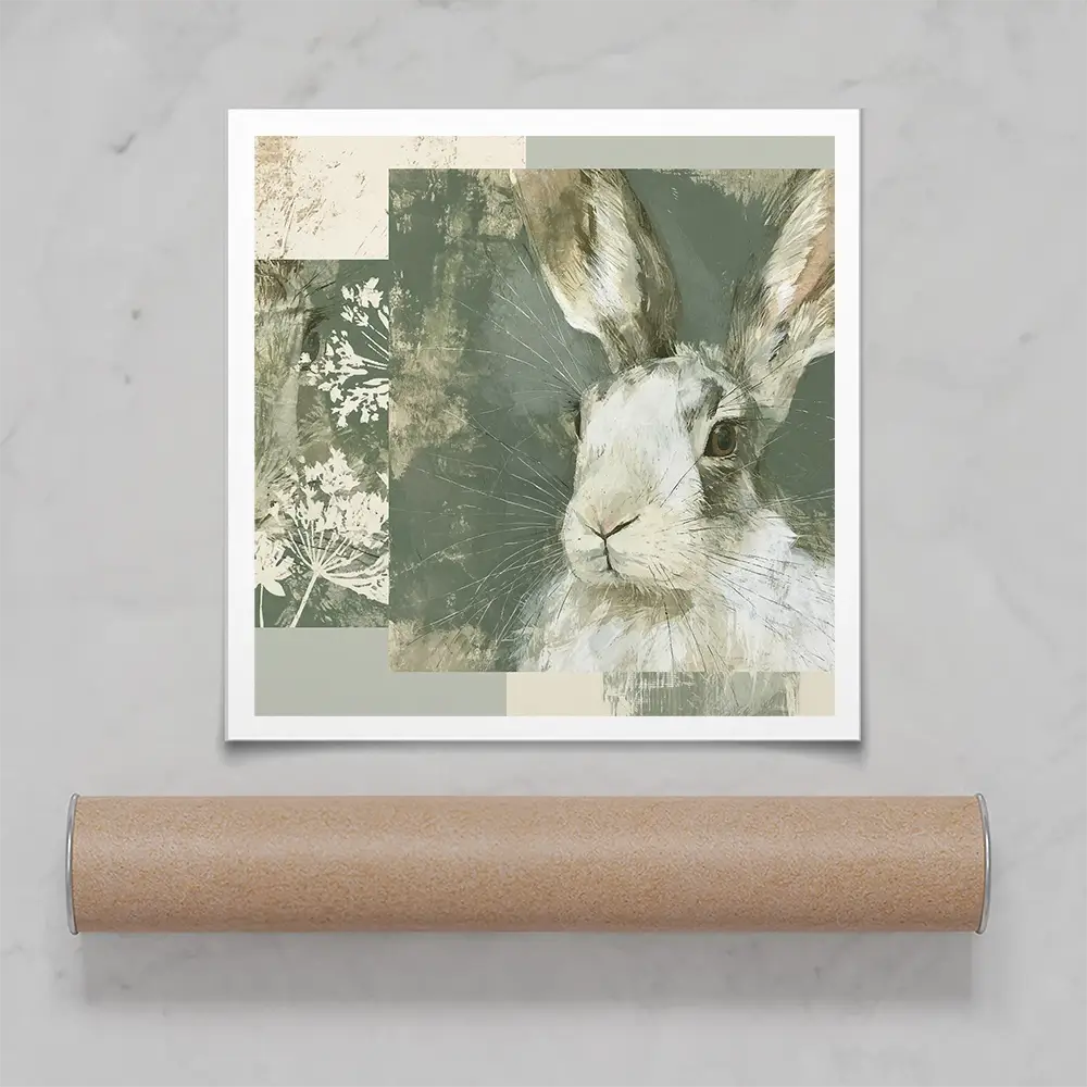 Hare And Lace Collage Square Art Print Hare And Lace Collage Square Art Print wall art product Chromatic Storm Studio