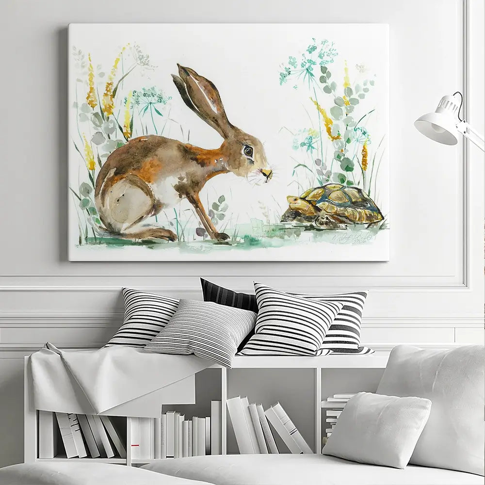 Hare And The Tortoise Canvas Print Hare And The Tortoise Canvas Print wall art product Nicola Jane Rowles