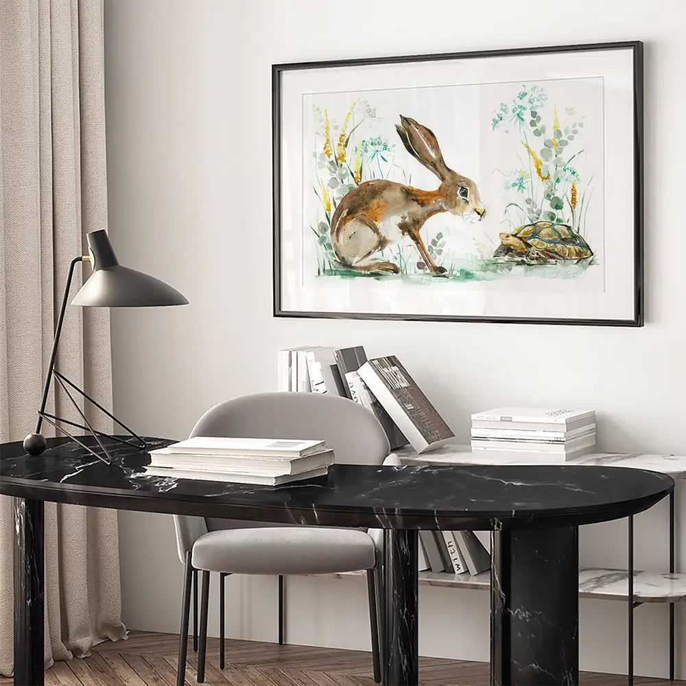 Hare And The Tortoise Framed Art Print Hare And The Tortoise Framed Art Print wall art product Nicola Jane Rowles