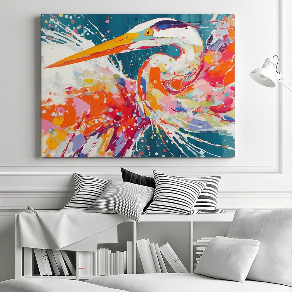 Heron Strike Canvas Print Heron Strike Canvas Print wall art product Chromatic Storm Studio
