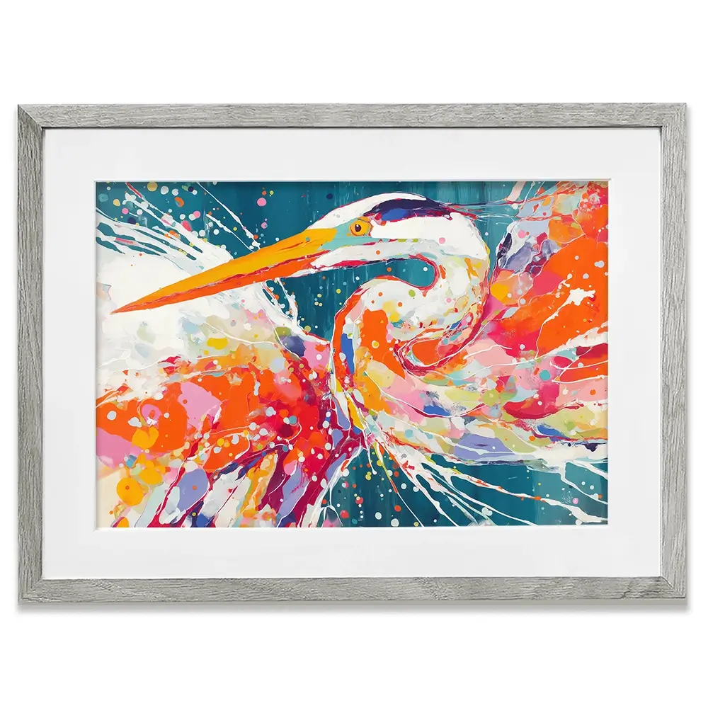 Heron Strike Framed Art Print Heron Strike Framed Art Print wall art product Chromatic Storm Studio