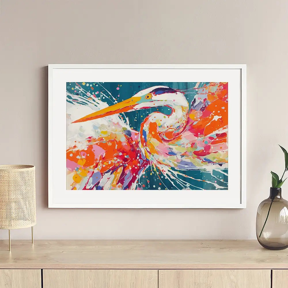 Heron Strike Framed Art Print Heron Strike Framed Art Print wall art product Chromatic Storm Studio